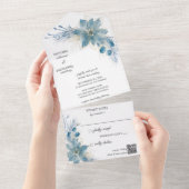 白モダンいQRコードの青と金ゴールドポインセチア オールインワン招待状 (貼ってはがせる)