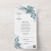 白モダンいQRコードの青と金ゴールドポインセチア オールインワン招待状 (内側)