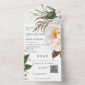 白モダンいQRコード上の白い牡丹 オールインワン招待状 (内側)