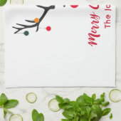 白モダンおもしろいの可愛いクリスマスのトナカイ キッチンタオル (折り畳み)