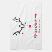 白モダンおもしろいの可愛いクリスマスのトナカイ キッチンタオル (縦)