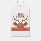 白モダンおもしろいの可愛いクリスマスのトナカイ ギフトタグ (正面)