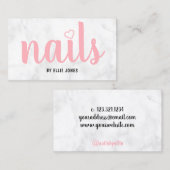 白モダンかわいらし大理石とピンクの爪、 ネイル 名刺 (正面/裏面)