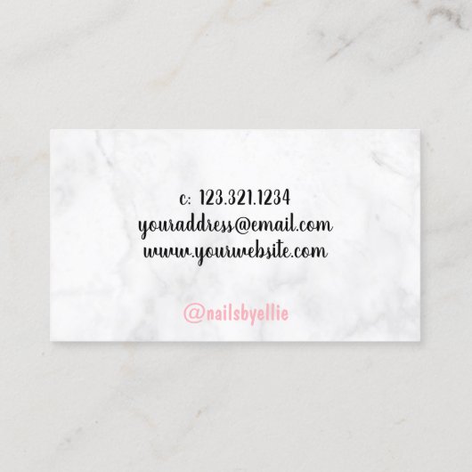 白モダンかわいらし大理石とピンクの爪、 ネイル 名刺 (裏面)