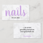 白モダンかわいらし大理石と紫の爪、 ネイル 名刺 (正面/裏面)