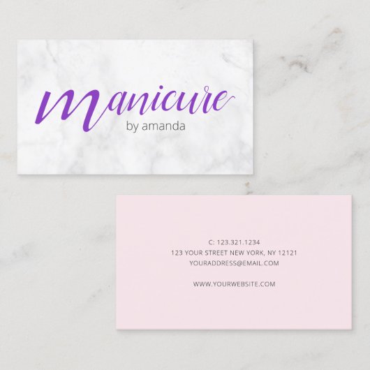 白モダンかわいらし大理石パープルマニキュア 名刺 (正面/裏面)