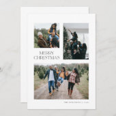 白モダンで3枚のフォトクリスマスカード 招待状 (正面/裏面)