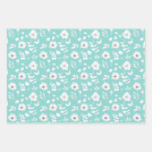白モダンとアクアの花と葉 ラッピングペーパーシート (正面2)