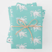 白モダンとアクアの花と葉 ラッピングペーパーシート (インサイチュ)