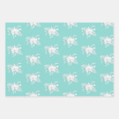 白モダンとアクアの花と葉 ラッピングペーパーシート (正面)