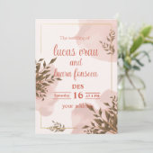 白モダンとエレガントピンクの招待 招待状 (スタンド正面)