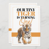 白モダンとオレンジワイルドタイガージャングル誕生日 招待状 (正面/裏面)