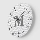 白モダンとグレーデコのローマ数字名 ラージ壁時計 (傾斜)