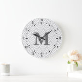 白モダンとグレーデコのローマ数字名 ラージ壁時計 (ホーム)