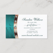 白モダンとティール(緑がかった色)バラ金ゴールドカラーズモノグラム 名刺 (裏面)