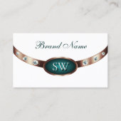 白モダンとティール(緑がかった色)バラ金ゴールドカラーズモノグラム 名刺 (正面)