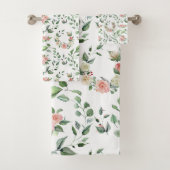 白モダンとピンクのローズローレル バスタオルセット (インサイチュ)