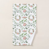 白モダンとピンクのローズローレル バスタオルセット (ハンドタオル)