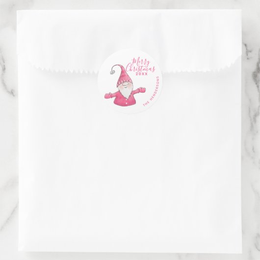 白モダンとピンクの格言カスタムメリークリスマス ラウンドシール (バッグ)