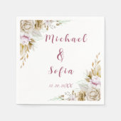 白モダンとピンク結婚のナプキン スタンダードカクテルナプキン (正面)