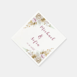 白モダンとピンク結婚のナプキン スタンダードカクテルナプキン