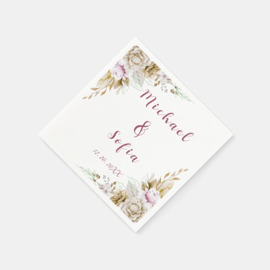 白モダンとピンク結婚のナプキン スタンダードカクテルナプキン (角)