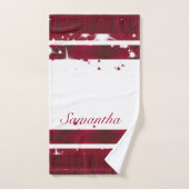 白モダンとブルゴーニュの紫の幾何学的 バスタオルセット (ハンドタオル)