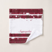 白モダンとブルゴーニュの紫の幾何学的 バスタオルセット (ウォッシュタオル)