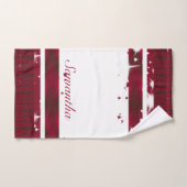 白モダンとブルゴーニュの紫の幾何学的 バスタオルセット (ハンドタオル)