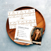 白モダンとベージュのパターン不動産仲介業者エージェント写真 名刺