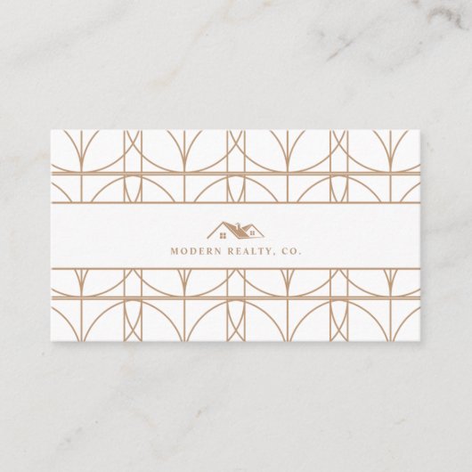 白モダンとベージュのパターン不動産仲介業者エージェント写真 名刺 (正面)