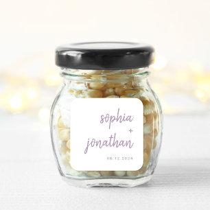 白モダンとラベンダーのスクリプト   結婚s スクエアシール