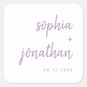 白モダンとラベンダーのスクリプト | 結婚s スクエアシール (正面)