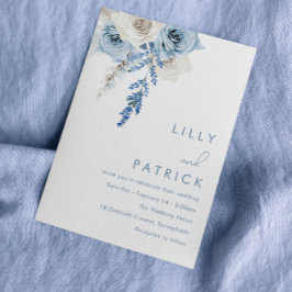 白モダンと埃の多いブルー結婚ズ 招待状