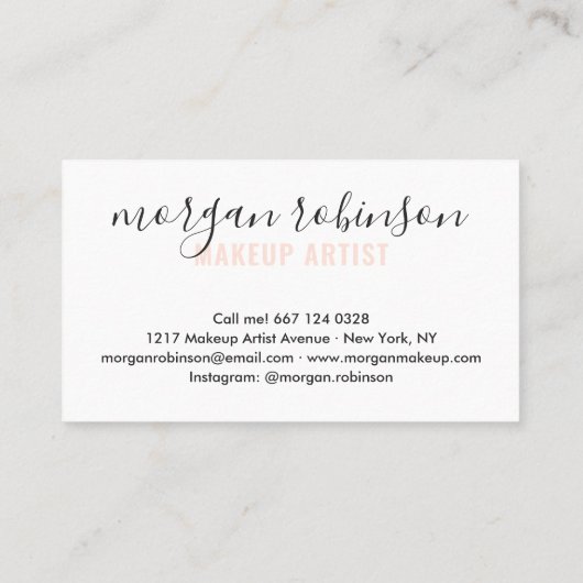 白モダンと桃のメイクアップアーティストスクリプトchic 名刺 (裏面)