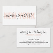 白モダンと桃のメイクアップアーティストスクリプトchic 名刺 (正面/裏面)