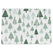 白モダンと緑のクリスマス ラージペーパーバッグ (正面)