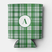 白モダンと緑の格子模様 缶クーラー (正面)