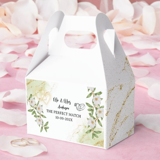 白モダンと緑の水彩夫妻 フェイバーボックス (ウェディング)