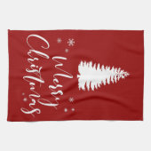 白モダンと赤のメリークリスマスとモミの木 キッチンタオル (横)