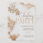 白モダンと金ゴールドのクリスマスパーティー 招待状 (正面/裏面)