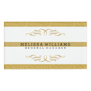 白モダンと金ゴールドのグリッターと渦巻きデザイン 名札