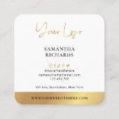 白モダンと金ゴールドのスクリプトロゴのフルフォト スクエア名刺 (裏面)