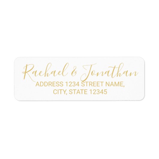 白モダンと金ゴールドのスクリプ結婚ト ラベル (正面)