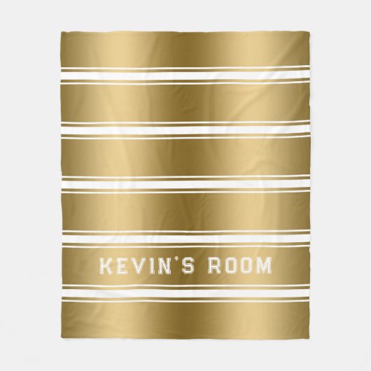 白モダンと金ゴールドのパタストライプーン フリースブランケット (正面)