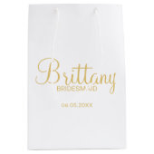 白モダンと金ゴールドのパーソナライズされた花嫁 ミディアムペーパーバッグ (正面)