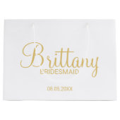 白モダンと金ゴールドのパーソナライズされた花嫁 ラージペーパーバッグ (正面)