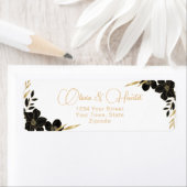 白モダンと金ゴールドのフローラのアドレ結婚ス ラベル (インサイチュ)