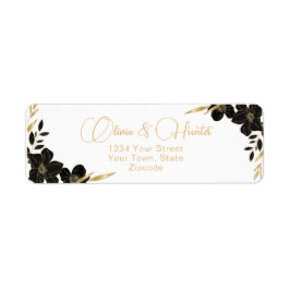 白モダンと金ゴールドのフローラのアドレ結婚ス ラベル