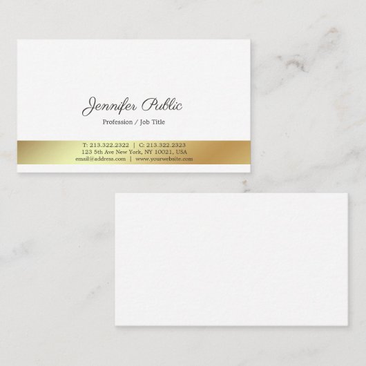 白モダンと金ゴールドのプロフェッショナルプエレガントラン 名刺 (正面/裏面)